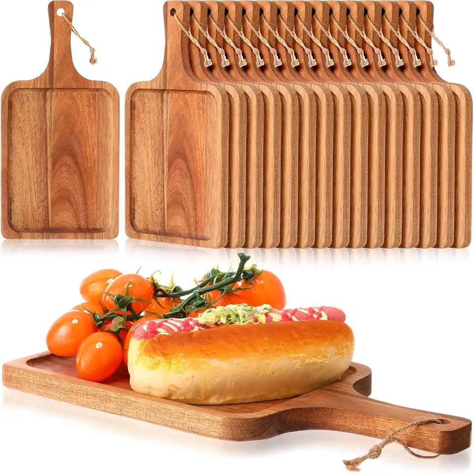 Tanlade 16 Pieces Acacia Wood Cutting Board with Handle Chopping Boards Decorative Charcuterie Platter Pizza Serving Tray Cheese Fruit Board for Kitchen Counter Christmas Table Decorate (12 x 6 Inch)