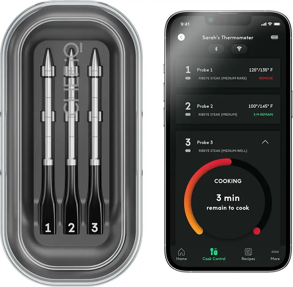 CHEF iQ Sense Smart Wireless Meat Thermometer with 3 Ultra-Thin Probes, Unlimited Range Bluetooth Meat Thermometer, Digital Food Thermometer for Remote Monitoring of BBQ Grill, Oven