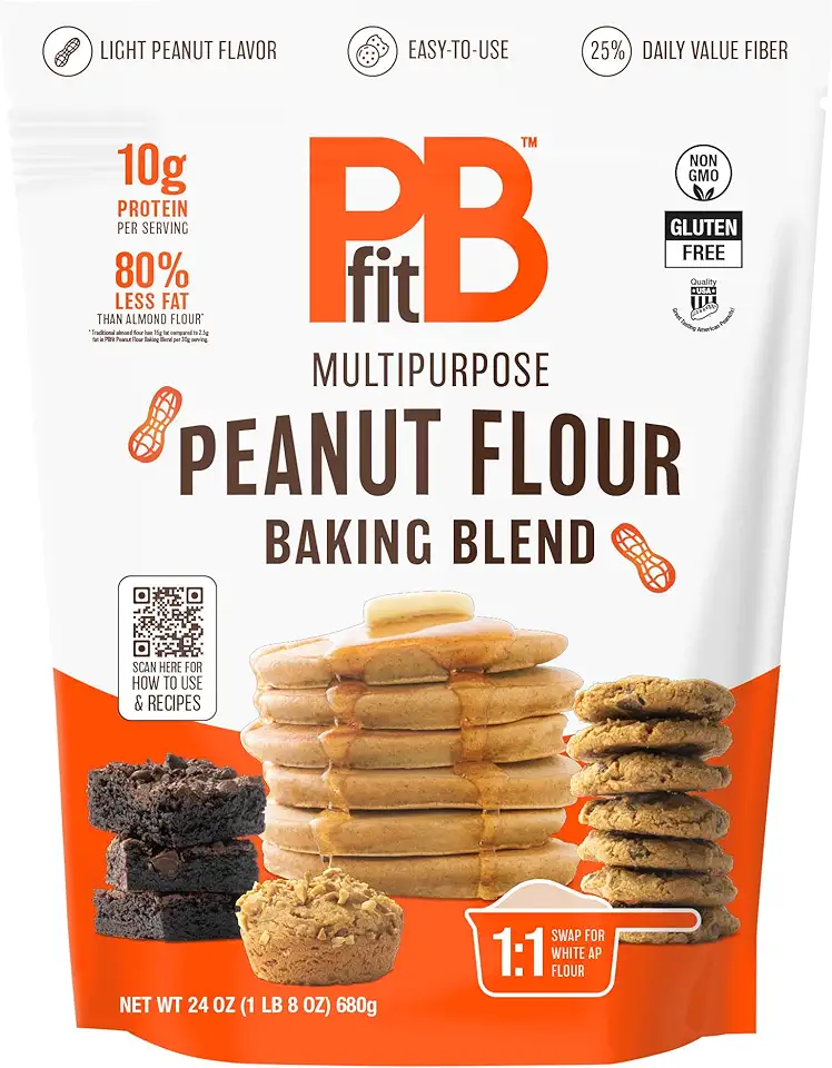 PBfit Peanut Flour Baking Blend - Gluten Free &amp; Non GMO - 10g Protein per Serving 8% DV - 80% Less Fat than Almond Flour - 1 to 1 Swap for White Flour - Light Peanut Flavor - 25% DV Fiber - 24 oz