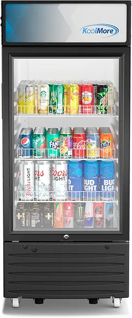 KoolMore KM-MDR-1D-6C 6 Cu. Ft. Commercial One Glass Door Display Upright Beverage Refrigerator Cooler Merchandiser-22.8 in. x 21.4 in. x 52.7 in. [Black]