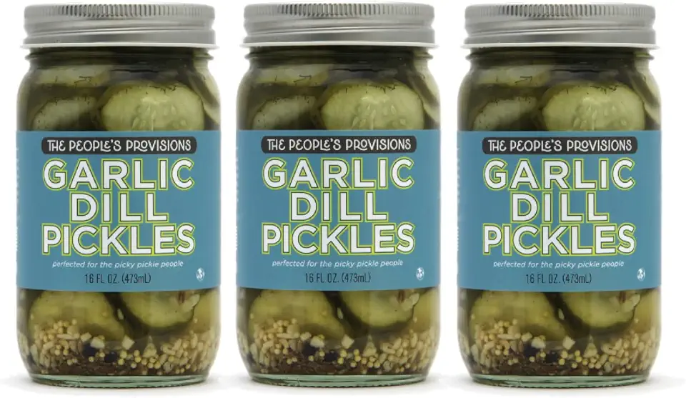 The People&#x27;s Provisions - Garlic Dill Pickles 16oz - Crunchy, Sour, Garlic Dill Pickle Chips (3-pack)