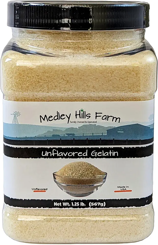 Unflavored Gelatin by Medley hills farm 1.25 lbs. in Reusable Container - Gelatin powder unflavored thickening agent. Made in USA.