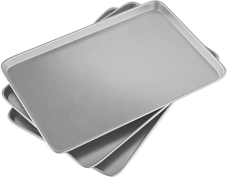 CROSSON 16× 24 Inch Cookie Sheet Pans Set of 3-Baking Tray Jelly Roll Pan Set Commercial Grade Aluminum Coated Statinless Steel Bun Pan for Oven,Freezer,Bakery Hotel Restaurant