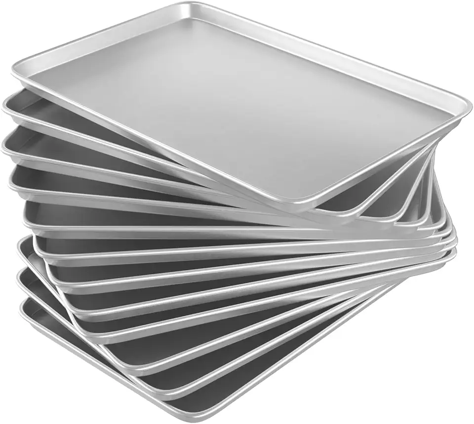 CROSSON 16× 24 Inch Cookie Sheet Pans Set of 12-Baking Tray Jelly Roll Pan Set Commercial Grade Aluminum Coated Statinless Steel Bun Pan for Oven,Freezer,Bakery Hotel Restaurant