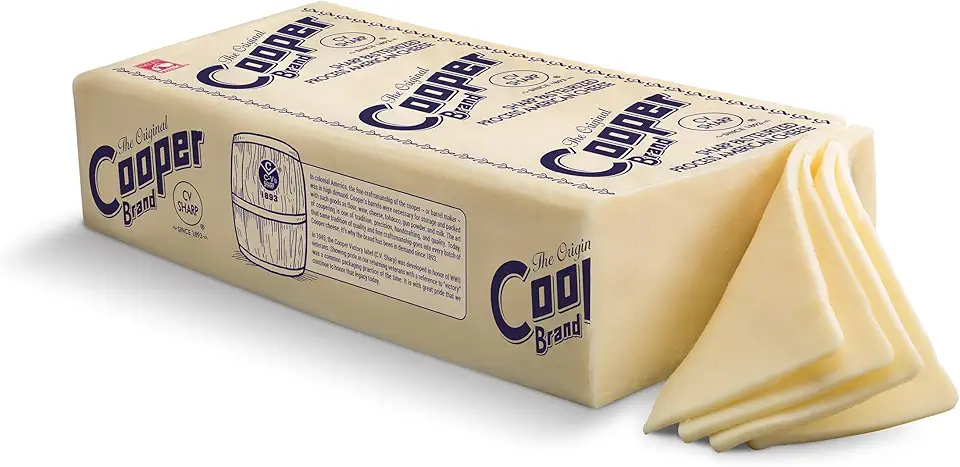 White Cooper Brand: Sharp American Cheese. 1/2 block. 2.25-2.5lb