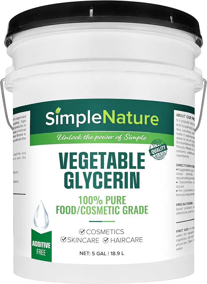 100% Pure Vegetable Glycerin - 5 Gallon with Easy-Pour Spout - Natural Pure Food/Cosmetic Grade for Skincare, Haircare, Cosmetics, Soapmaking, Crafts - Softening &amp; Moisturizing Multipurpose Humectant