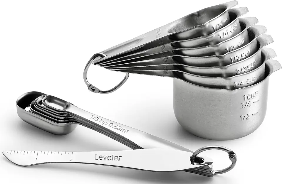 Spring Chef Stainless Steel Measuring Cups and Measuring Spoons Set of 14 with Leveler, Nesting Kitchen Metal Measuring Cups and Spoons Set for Dry and Liquid Ingredients, Perfect for Cooking &amp; Baking