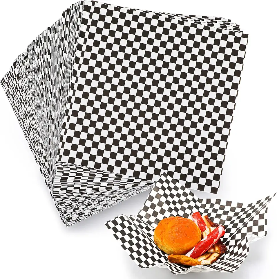 Honoson 2000 Sheets Christmas Wax Paper 12 x 12 Inches Grease Resistant Deli Paper Sheets Wrapping Food Paper Black White Checkered Food Basket Liners for Kitchen Xmas Party(Black White Checkered)