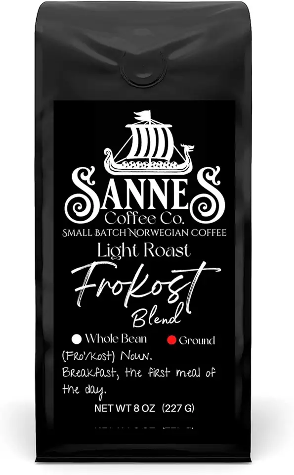 Sannes Coffee Co. Norwegian Coffee-Frokost Blend Light Roast Coffee-Smooth Never Bitter-Resealable bag (Ground, 8 oz)