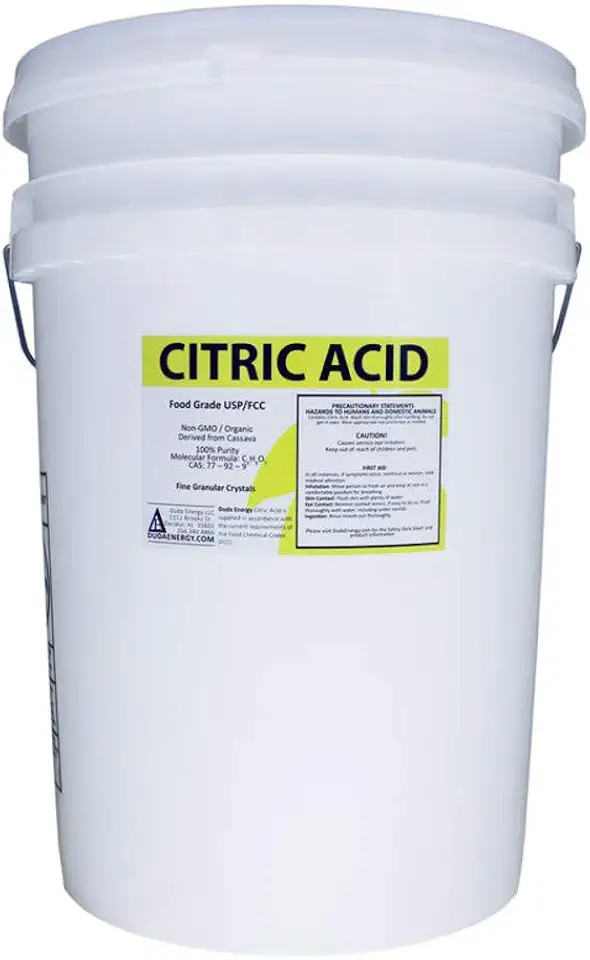 Duda Energy ca50 50 lb. Pail of Non-GMO Organic Citric Acid, Food Grade FCC/USP, Anhydrous, Pure Fine Granular