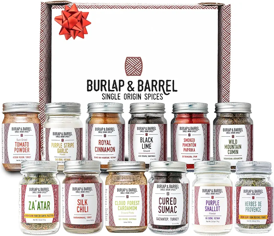 Burlap &amp; Barrel | 12-Pack Spice Gift Set | As Seen On Shark Tank! | 12 Of Our Favorite Spices Selected For The Curious Cook | Seasonings For Cooking | 12 Full Size Jars Including Cinnamon &amp; Garlic