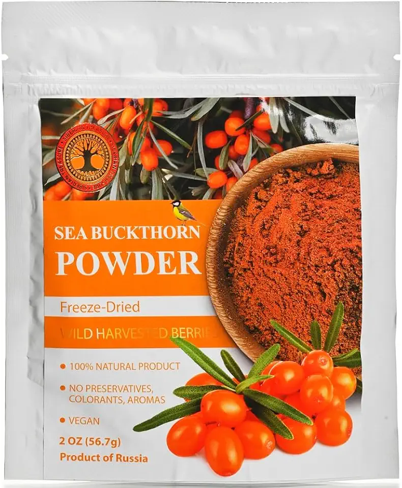 Wild Harvested Sea Buckthorn Freeze-Dried Powder – 2 Oz – Natural Sea Buckthorn Powder, No added sugar, No GMOs