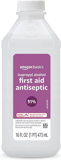 Amazon Basics 91% Isopropyl Alcohol First Aid Antiseptic, Unscented, 16 Fl oz, 1-Pack