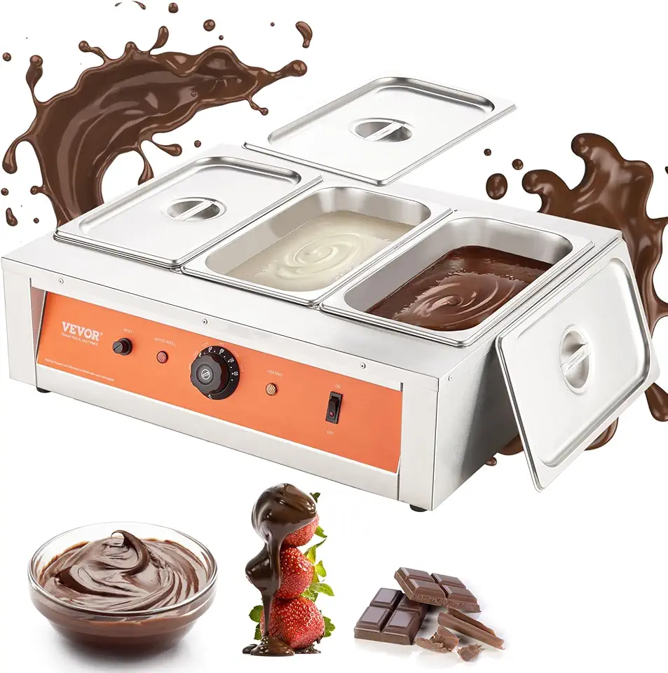 VEVOR Chocolate Tempering Machine, 26.5 Lbs 3 Tanks Chocolate Melting Pot TEMP Control 86~185℉, 1500W Stainless Steel Electric Commercial Food Warmer For Chocolate/Milk/Cream Melting and Heating