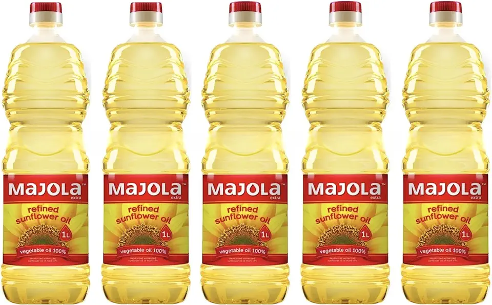 Sunflower Oil MAJOLA - Ukraine&#x27;s Finest 100% Pure, Non-GMO, with Vitamin E - 1L (33.8 fl.oz.) x 5