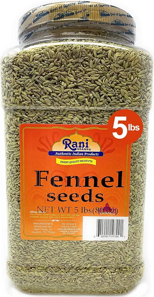 Rani Fennel Seeds (Saunf Sabut) Whole Spice 80oz (5lbs) 2.27kg Bulk PET Jar ~ All Natural | Gluten Friendly | NON-GMO | Vegan | Indian Origin