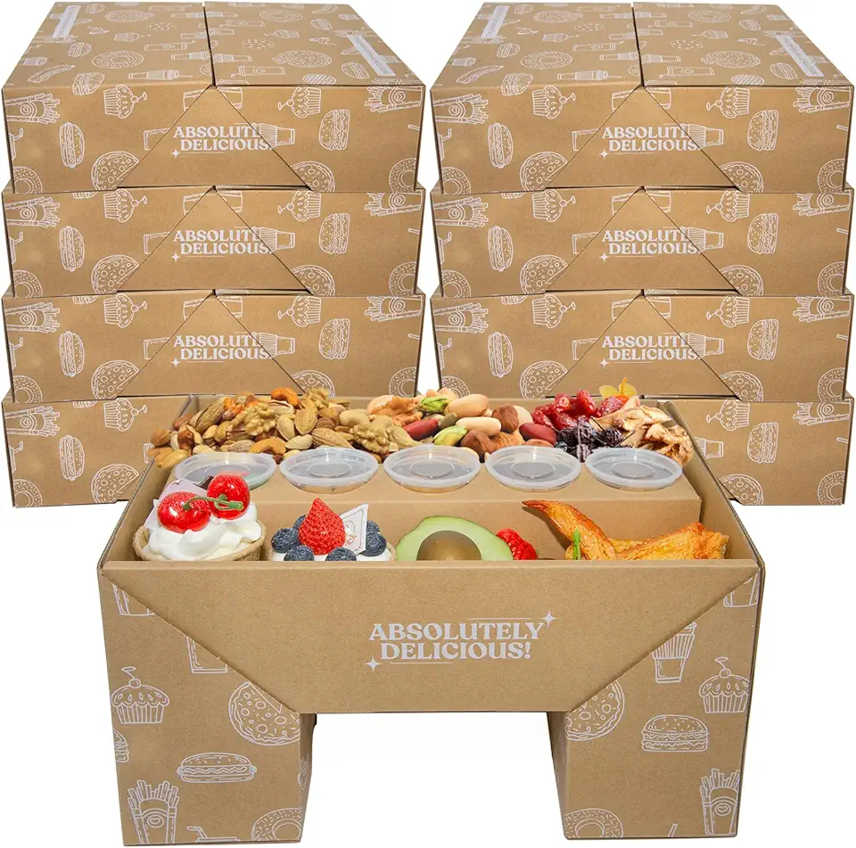 10pk Bakery Treat Catering Box, Stable Filled Party Tray w/Lid Heavily to Go, Oil-Proof Deli Serving Box Supply for 5-8 People 13x10x4in