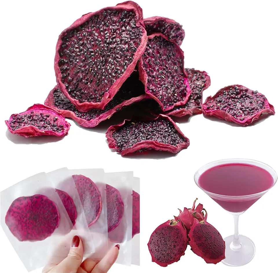 Slices of Dragon Fruit,Dried Dragon Fruit Slices,Red Heart Dragon Fruit Low Temperature Roast,Dried Pitaya,Independent Packaging 200g/7oz