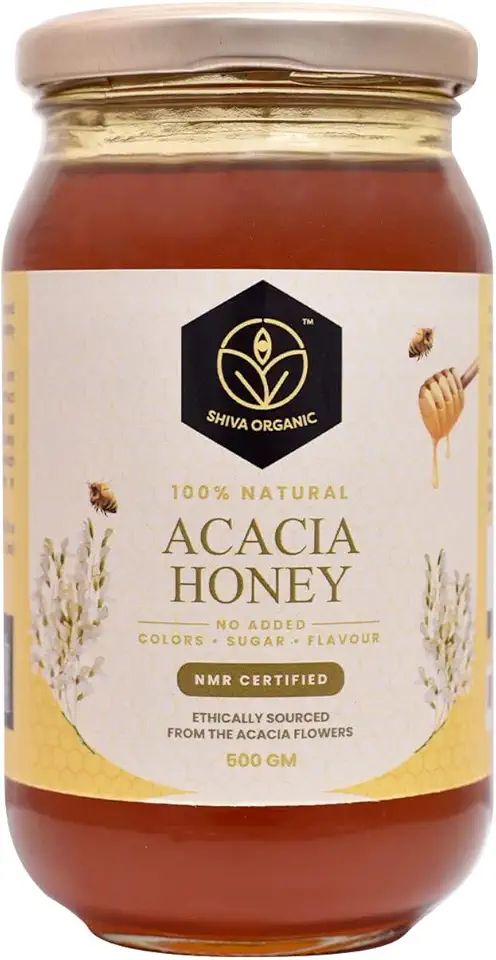 Shiva Organic&#x27;s Acacia Flower Nectar Honey - NMR Tested, Natural Honey, No Added Sugar, Flavorful - 500g (17.63 Ounce)