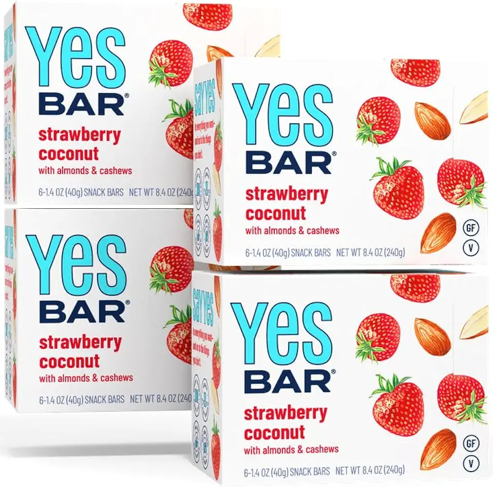 The YES Bar – Strawberry Coconut – Plant Based Protein, Decadent Snack Bar – Vegan, Paleo, Gluten Free, Dairy Free, Low Sugar, Healthy Snack, Breakfast, Low Carb, Keto Friendly (24 Count)