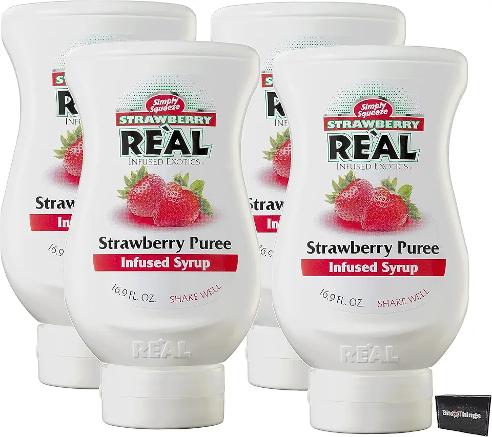 Real Puree Infused Syrup | Desserts, Cocktails, Drinks | 16.9 oz. - Pack of 4 (Strawberry)