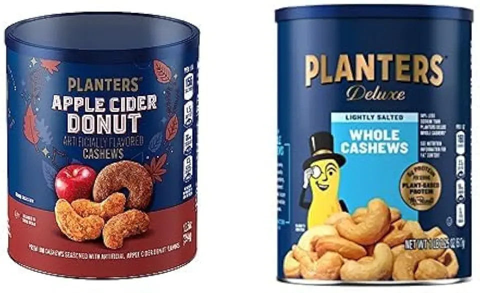 PLANTERS Apple Cider Donut Cashews, 12.5 OZ + PLANTERS Deluxe Lightly Salted Whole Cashews 18.25 oz