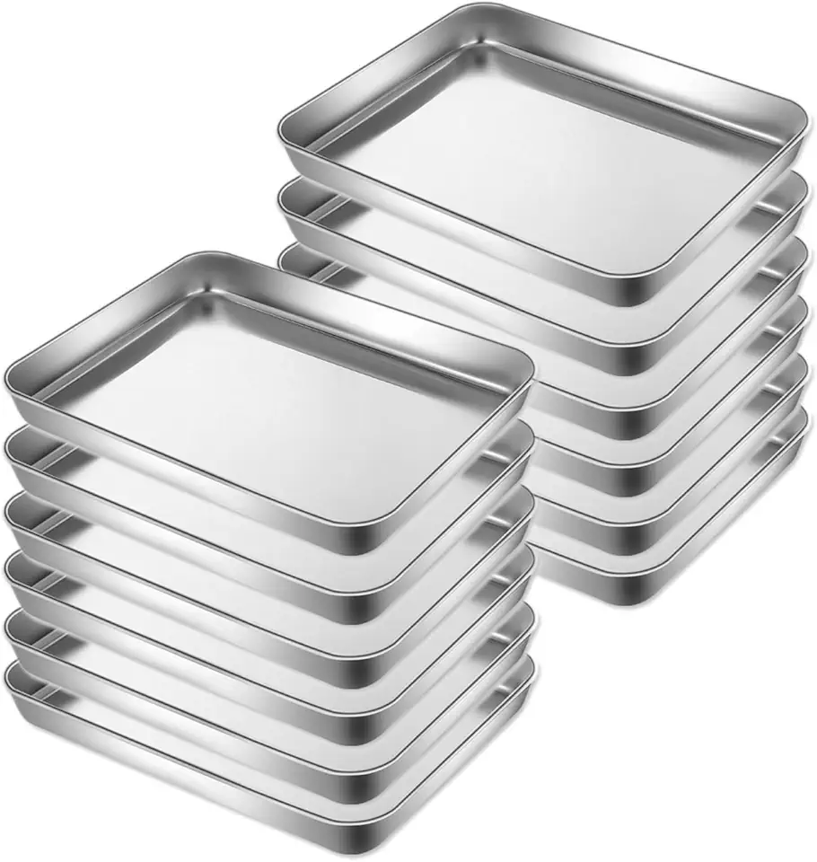 12 Pcs Sheet Pan Set Baking Sheet Pan Set, Stainless Steel Baking Tray Cookie Sheet Baking Pan Metal Baking Pan Oven Tray Cake Toaster for Baking,Dishwasher Safe, 9 x 7 x 1 Inch