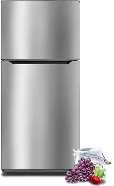 13.9 Cu.Ft.Top Freezer Refrigerator, Frost Free Refrigerator with Freezer, 28&quot; Compact Refrigerator, Garage Fridge, Standard Depth, Gallon Door Bins, LED Light, Stainless Steel