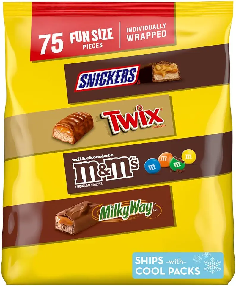 SNICKERS, M&amp;M&#x27;S Milk Chocolate, MILKY WAY &amp; TWIX Fun Size Halloween Chocolate Candy Variety Pack, 75 Ct Bulk Bag