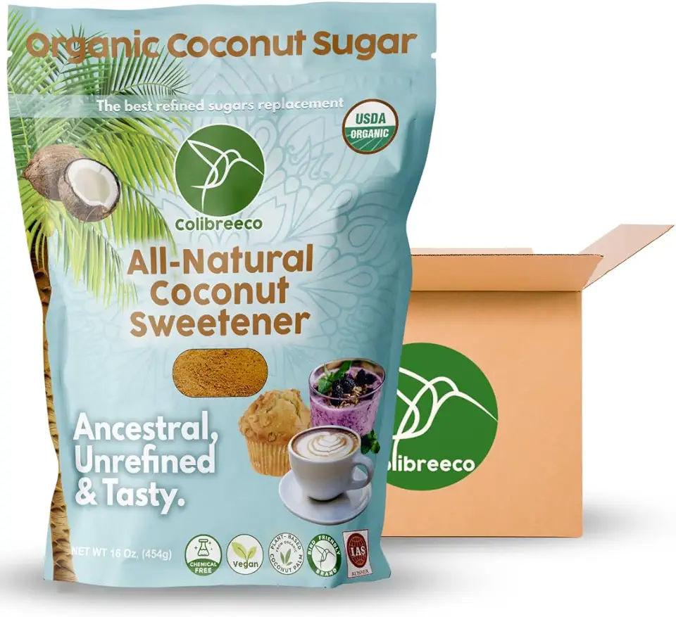 Colibreeco, Organic Coconut Sugar, 1 Pound (Pack of 12): Sweeten your Drinks and Recipes With Coconut Palm Sugar, Gluten-Free, USDA Organic, Unrefined, Naturally Sweet, and Chemical-Free.