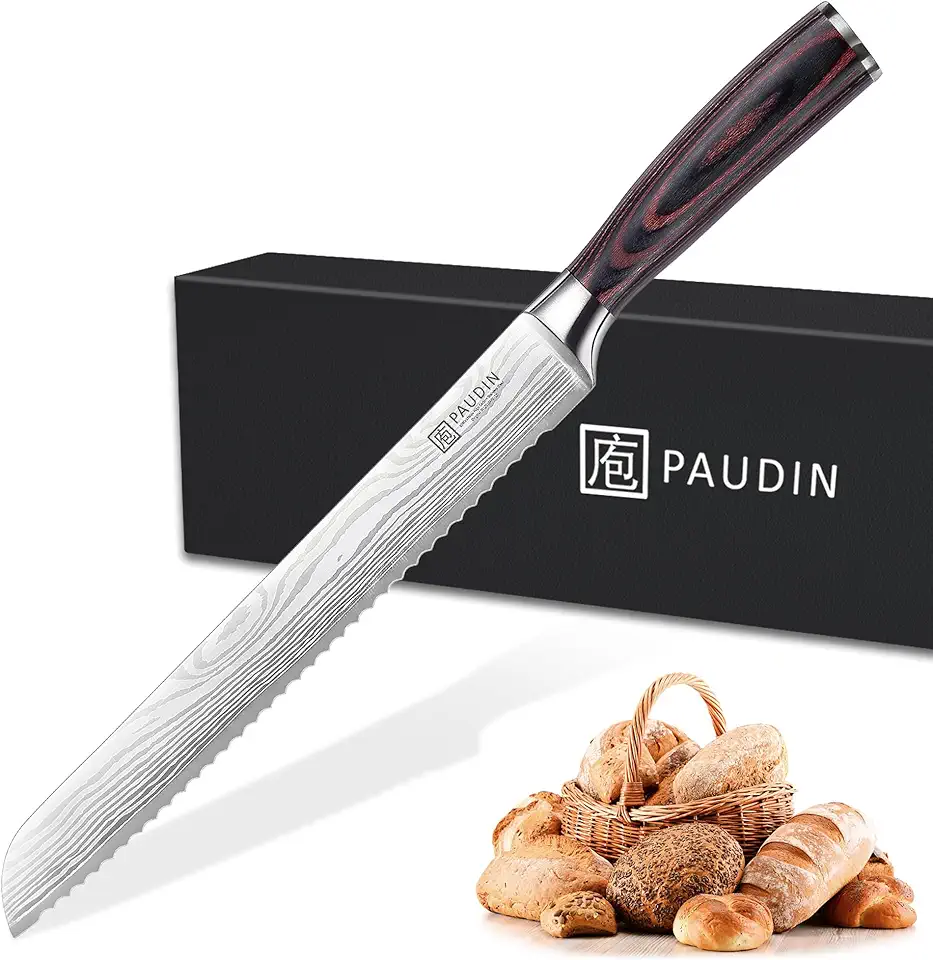 PAUDIN Bread Knife, 10 inch Serrated Knife, German Stainless Steel Bread Knife for Homemade Bread, Razor Sharp Edge for Efficient Slicing Sourdough Bread, Bagels, Cake