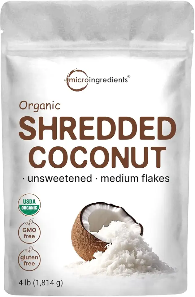 Organic Shredded Coconut Flakes, 4lbs | Raw Unsweetened Flavor, Medium Sized | Great for Baking, Smoothies, or Garnish | Non-GMO, Sugar Free, Keto Friendly