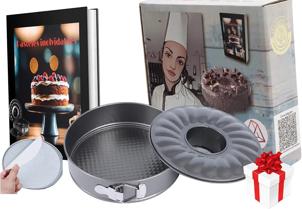 Steel Cake Mould 2 Pieces Round Cake Mould, Cake and Donuts Round 24 cm Non-Stick with Digital Recipe Book (VALUED 7 €) and 50 Silicone Baking Paper