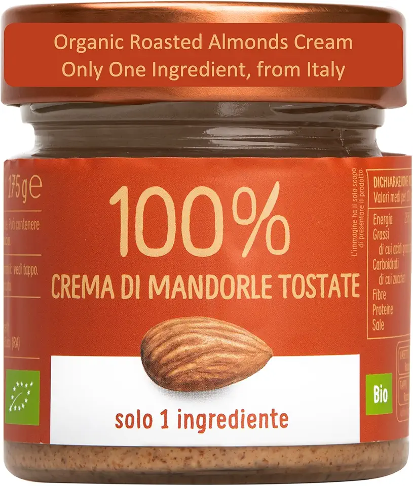 Organic Roasted Almonds Cream | Only One Ingredient – 100% Italian Almonds, No Sugar Added, No Palm Oil, Vegan, Paleo, and Keto Friendly, Non-GMO | 6.2 oz