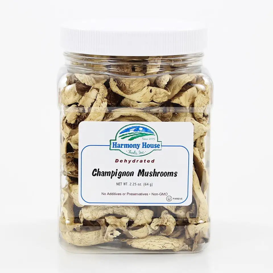 Harmony House Foods Dried Champignon Mushrooms (2.25 oz, Quart Size Jar)