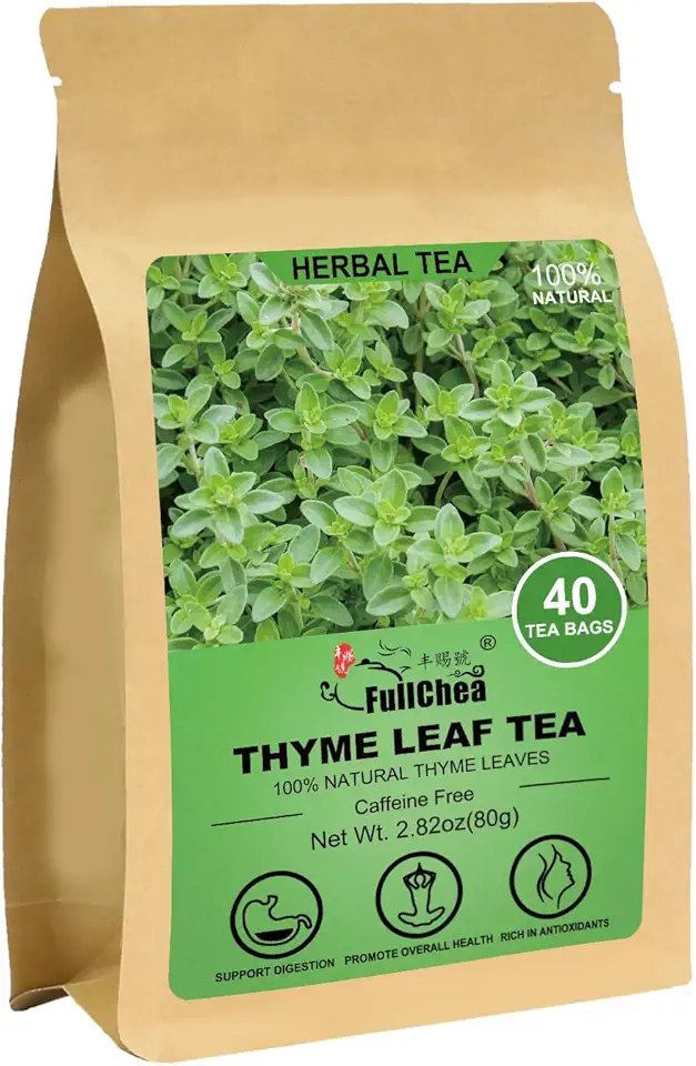 FullChea - Thyme Tea Bags, 40 Teabags - Premium Thyme Leaves - Non-GMO - Caffeine-free, Promote Overall Health, Support Digestion