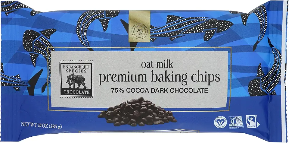 Endangered Species 75% Cocoa Oat Milk Dark Chocolate Baking Chips, Non GMO, 10 Ounces (Pack Of 6)