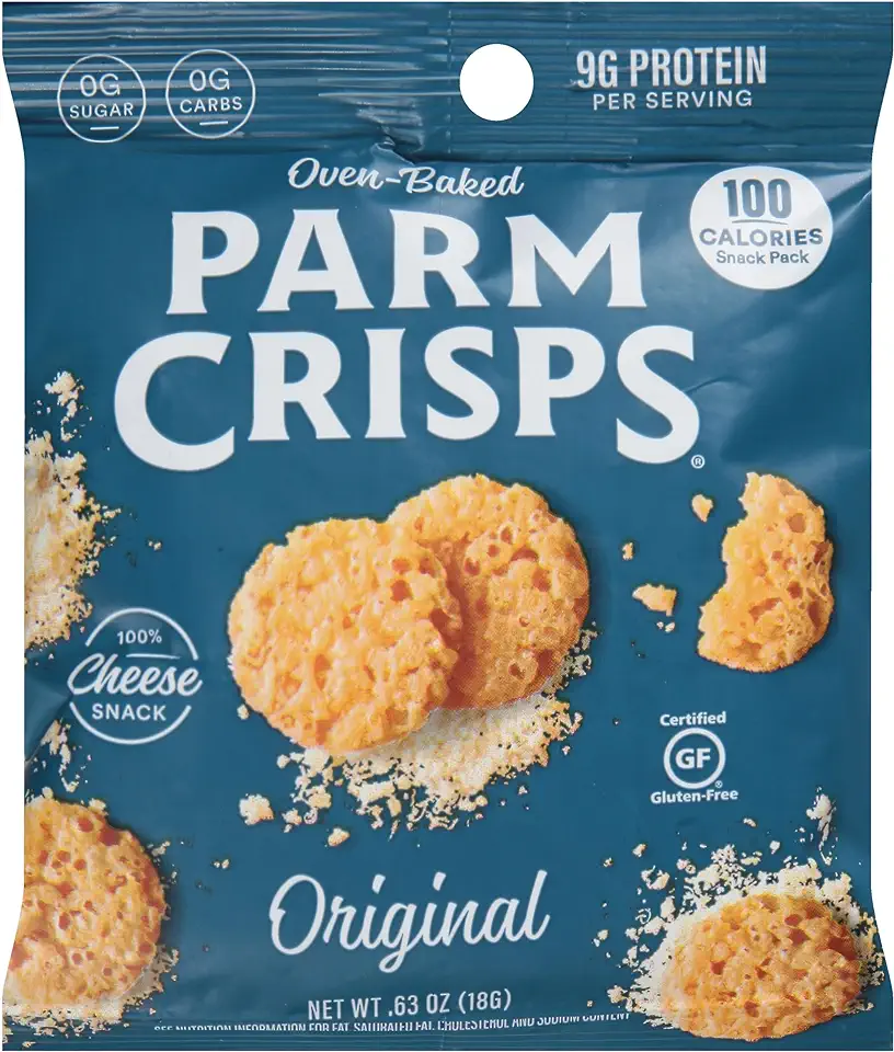 ParmCrisps – Original Cheese Parm Crisps, Made Simply with 100% REAL Parmesan Cheese, Made Simply with 100% REAL Cheese | Healthy Keto On-the-Go Snacks, Low Carb, High Protein, Gluten Free, Oven Baked, Keto-Friendly | 0.63oz (Pack of 24)