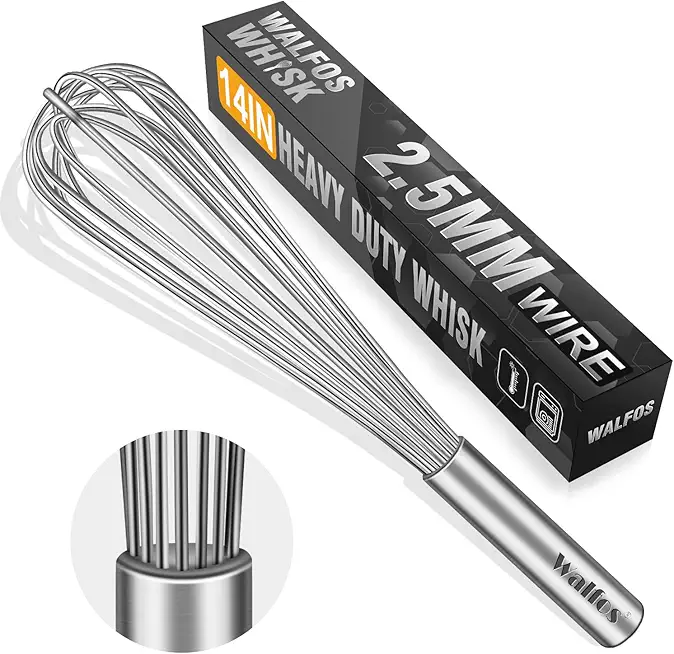 Walfos Whisk,14in Large Whisks, Heavy Duty Stainless Steel Wire Whisk for Blending, Whisking, Beating Suitable for stirring and mixing containers such as deep pots or big bowl at home or store.