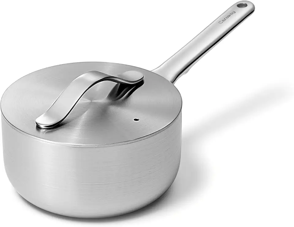 Caraway Stainless Steel Sauce Pan (1.75 Qt) - 5-Ply Stainless Steel - Oven Safe &amp; Stovetop Agnostic - Non Toxic, PTFE &amp; PFOA Free