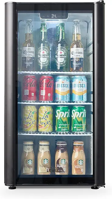 PremiumLevella PRF37DX Glass Door Display Refrigerator 3.1 cu ft Commercial Beverage Cooler Merchandiser - Black