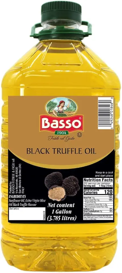 Black Truffle Oil, Bulk, 1 Gallon (3.785 liters), Product of Italy, Non-GMO, Foodservice Truffle Oil, Basso 1904