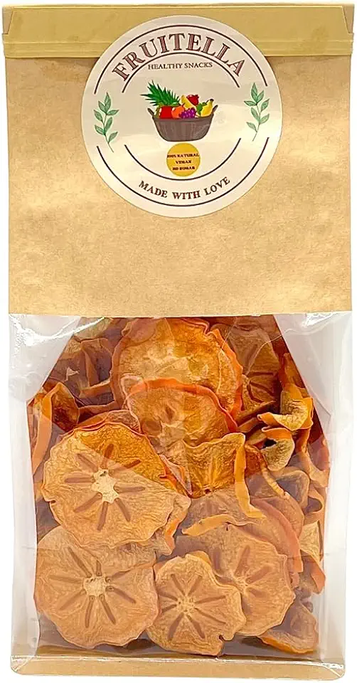 Dried Persimmon Chips By Fruitella 100% Vegan All Natural Dehyradated Healthy Persimmon Fruit Snacks No Added Sugar | 6.3 OZ