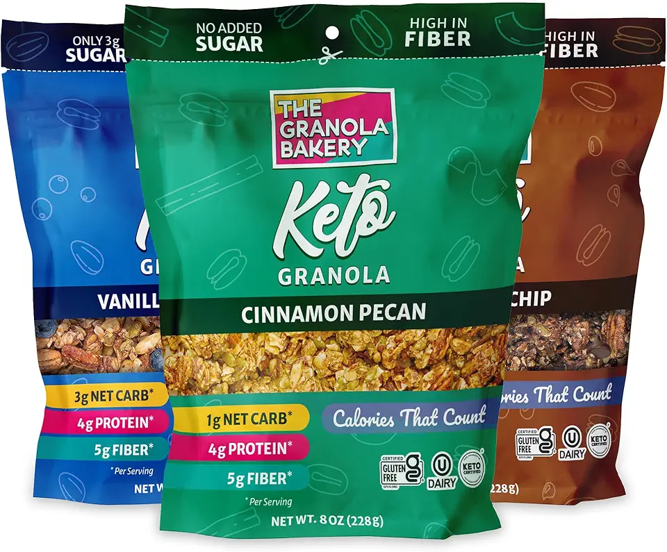 TGB Variety Granola Cereal, Cinnamon, Blueberry &amp; Chocolate Chip, Keto Friendly Snack, No Added Sugar, Gluten Free, 8oz Bags (Pack of 3)