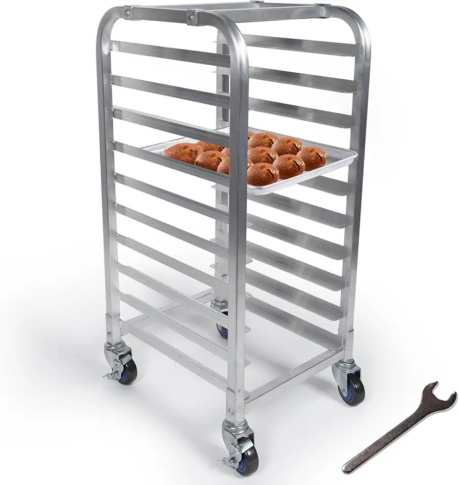 10-Tier Half Sheet Pan Rack - Commercial Aluminum Bakers Rack for 18&quot; x 13&quot; Sheets/Pan, Speed Rack with Lockable Casters for Kitchen, Restaurant, &amp; More 18&quot; x 15.25&quot; x 36&quot;