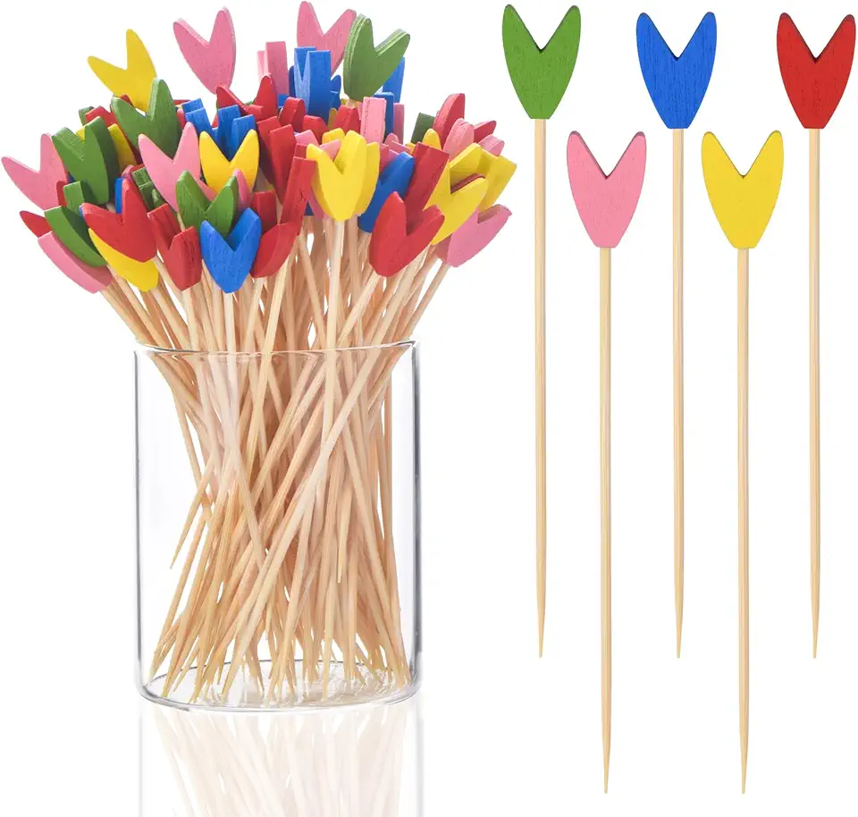 JtmyAota 100 Pack Tulip Toothpicks for Appetizers, 4.7 Inch Natural Bamboo Cocktail Picks for Cake Dessert Food Picks Wedding Birthday Party Decoration