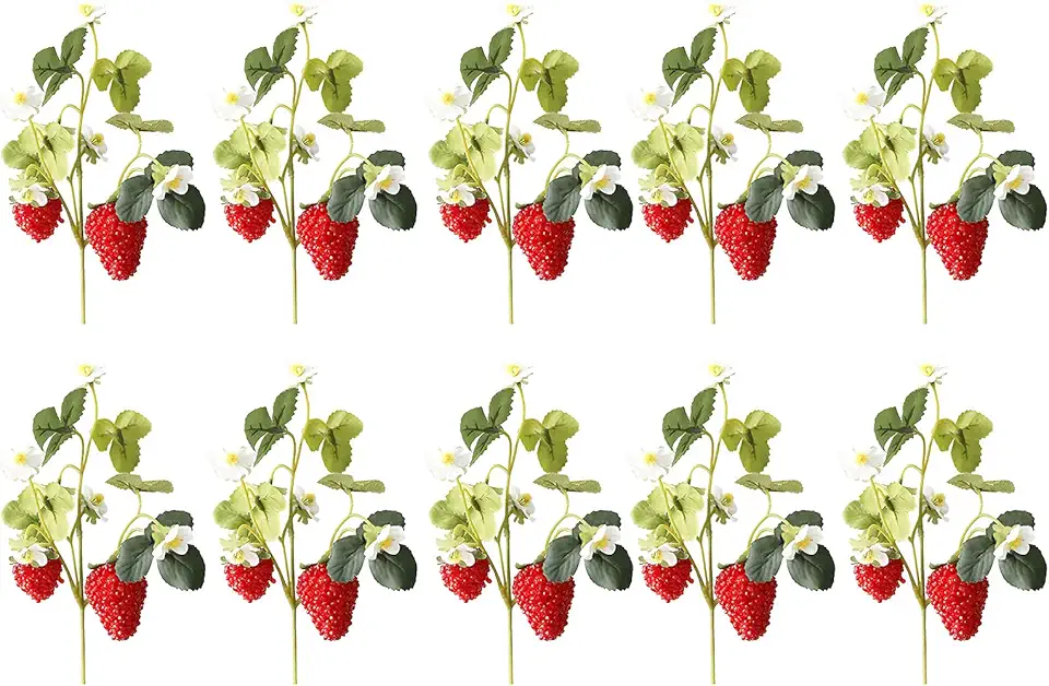 10 PCS Artificial Strawberry Plants, Fake Strawberry Fruit Flower Stem, Artificial Fruit Props for Photography Home Wedding Party Decor (10PCS)