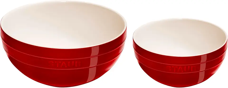 STAUB Stoneware Ramekins Ceramic 2-pc Nested Mixing Bowl Set-Cherry