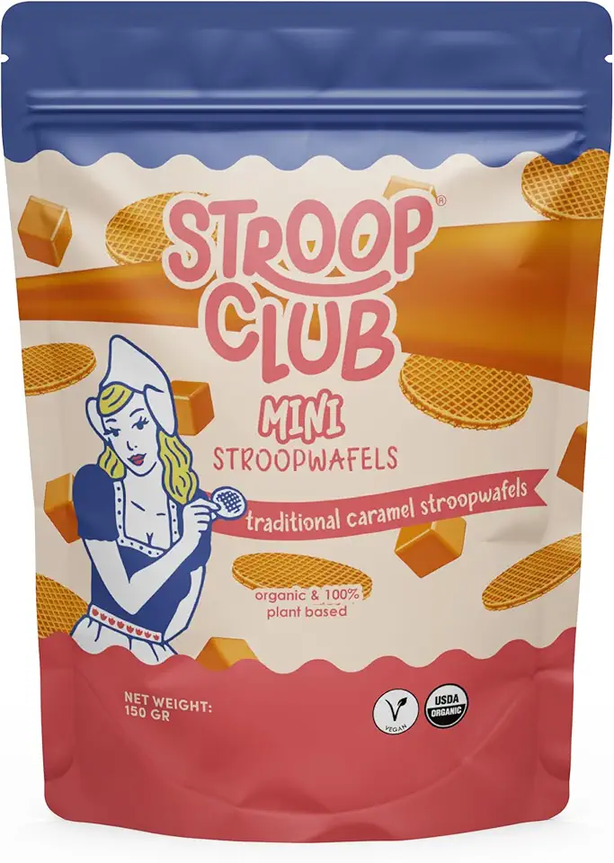 Stroop Club Traditional Organic Mini Stroopwafel Caramel Treats | Vegan, Plant-Based and Dutch-Approved Indulgence - Vegan Waffle cookies (single pack)