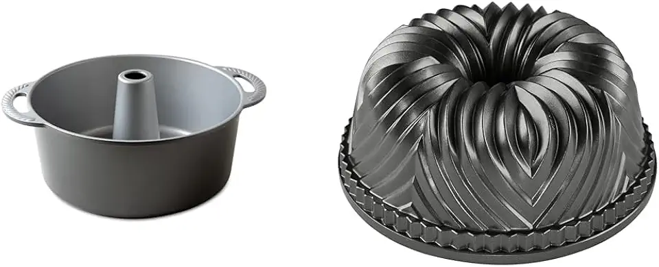 Nordic Ware Angel Food Cake Pan, 18 Cup Capacity, Graphite &amp; Bavaria Bundt Pan, 10-Cup, Graphite